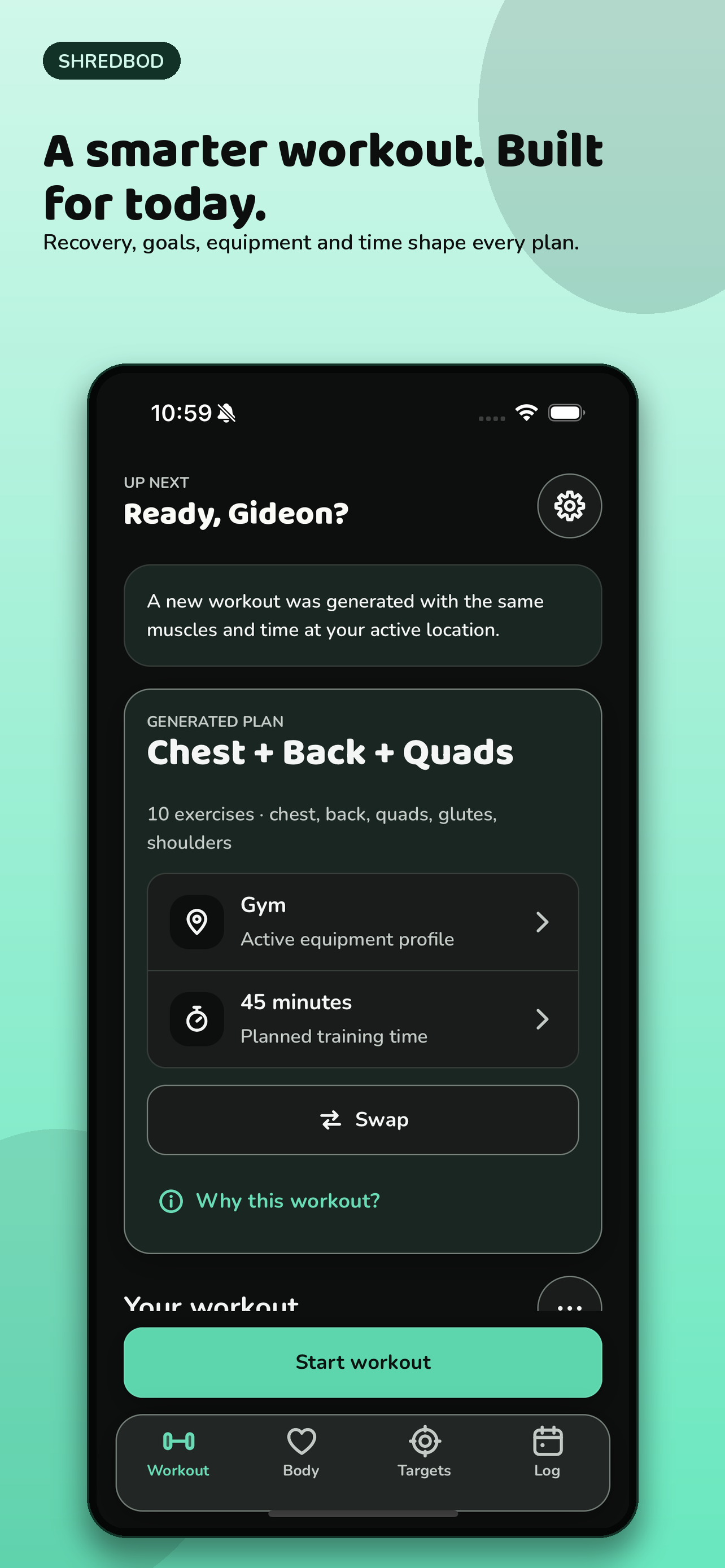 Shredbod adaptive workout plan screenshot